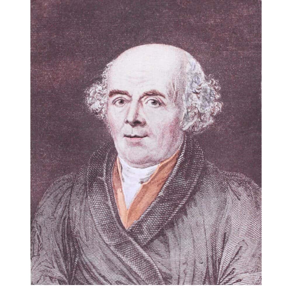 Historisches Portrait von Samuel Hahnemann (1755–1843), dem Begründer der Homöopathie. Der deutsche Arzt, Chemiker und Apotheker ist in einer klassischen Darstellung mit lockigem Haar, offenem Blick und einem schlichten Gewand zu sehen. Das Bild wird auf der Website der Hausärztin Claudia Müller in Hann. Münden im Kontext der homöopathischen Behandlungsmethoden verwendet.
